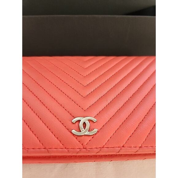 CHANEL Classic Long Flap Bifold Wallet Lamb Skin Authentic HTF Pink - Picture 4 of 12